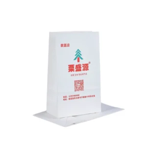 Customized Printed Square Bottom White Kraft Paper Food Bag Disposable Recyclable Kraft Paper Takeaway Paper Bag