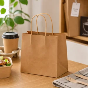 Customized Recyclable Kraft Paper Bags for Gifts, Food Shopping, and Coffee Delivery