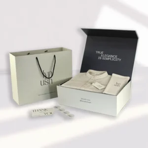 Customized Rigid Cardboard Magnetic Closure Folding Gift Box with Paper Bag and Tissue Paper Set