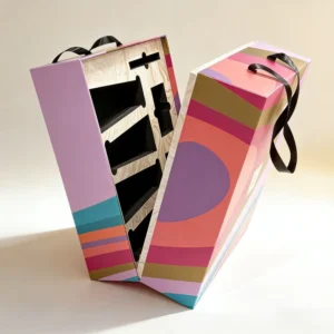 Customized Rigid Paperboard Gift Box with Ribbon Handle and EVA Inner Liner