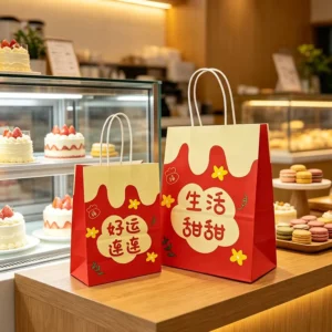 Customized Shape Nonwoven Lined Kraft Paper Bag Ice Cream Cake Frozen Yogurt Delivery Thermal Insulated Packing Bag