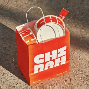 Customized Size Fancy Brown Food Packaging Takeout Paper Bags Full Print Red White Black Kraft Paper Bag for Takeaway Packaging