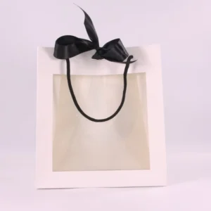 Customized Slogan White Window Paper Gift Bag