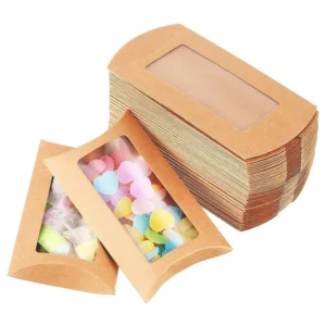 Customized Small Gift Packaging Yellow Kraft Paper Box Clear Window Embossed Matte Laminated