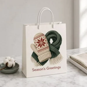 Customized White Kraft Paper Christmas Tote Bags