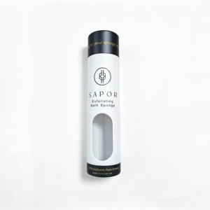 Cylinder Paper Tube Packaging with Oval PVC Window and Gold Foil Print for Bath Sponge Exfoliating Tool