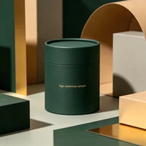 Dark Green Cylindrical Art Paper Embossed Tube Gift Canister Custom Logo for Tea Coffee Snack Packaging