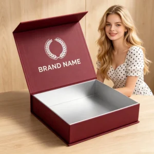 Dark Red Magnetic Rigid Cardboard Gift Box with Magnetic Flap and Collapsible Design