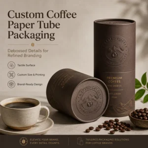 Debossed Coffee Paper Tube Food Grade Recyclable Canister with Tactile Finish for Whole Bean