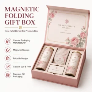 Deep Embossed Hard Cardboard Magnetic Foldable Rigid Paper Gift Box for Premium Tea Rose Petal Herbal Tea