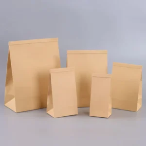 Degradable Custom Takeaway Food Packaging Flat square Bottom Oil Proof Brown Cutlery Kraft Paper Bag with Your Own logo