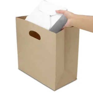 Die Cut Handle Kraft Paper Takeaway Bag Custom Printed Food Grade Brown Paper Die Cut Handle Shopping Bag for Restaurant Bakery