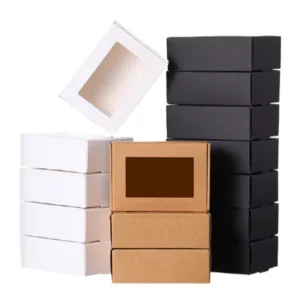 Direct Manufacturer Custom White and Black Kraft Paper Gift Window Box for Candy, Cookies, and Soap with PVC Window