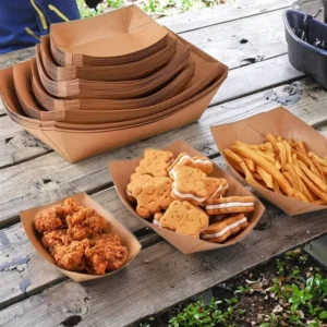 Disposable 10oz-22oz Kraft Paper Snack Serving Tray Matt Lamination for French Fries and BBQ