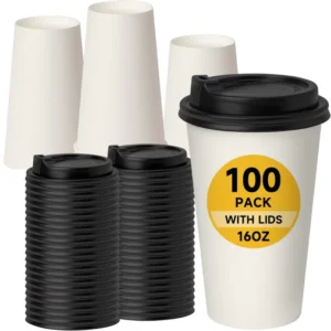 Disposable 16 oz Hot Coffee Paper Cups with Lids