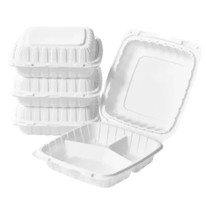 Disposable 9 x 9 x 3 Inch 3-Compartment Clamshell Food Container Takeout Lunch Box