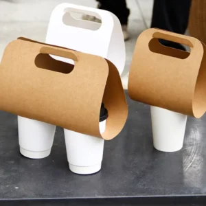 Disposable Biodegradable 2 Cup Carrier Kraft Cardboard For Takeaway Milk Tea Coffee