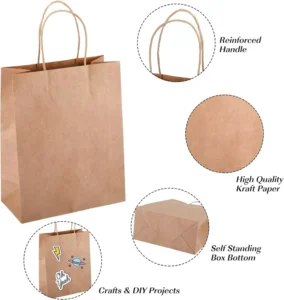 Disposable Biodegradable Aseptic Kraft Paper Takeaway Food Delivery Shopping Drawstring Bag OEM Custom Logo Eco