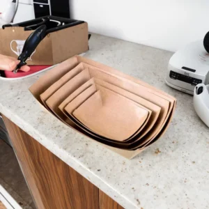Disposable Biodegradable Brown Kraft Paper Food Tray, Coated, Grease Resistant, for Sushi and Hot Dogs