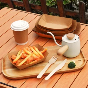 Disposable Biodegradable Coated Kraft Paper Boat Tray for Travel