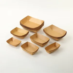 Disposable Biodegradable Kraft Paper Boat Basket Food Tray for Fries, Hot Corn Dogs, and Sugar
