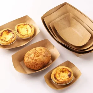 Disposable Biodegradable Kraft Paper Boat Tray, Greaseproof Takeaway Food Container