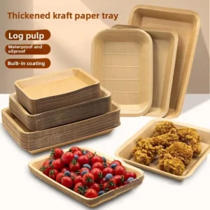 Disposable Biodegradable Kraft Paper Food Trays and Boats for Parties, Customized Size