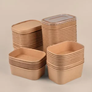 Disposable Biodegradable Kraft Paper Lunch Box For Takeout Salad 400ml Square Bento Bowl