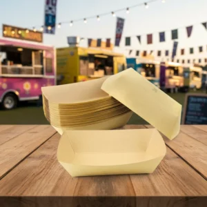 Disposable Boat Shape Kraft Paper Serving Tray for Snacks Chicken Salad and French Fries