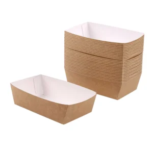 Disposable Brown Kraft Paper Boat Food Tray with Biodegradable PLA Packaging for Snacks