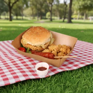 Disposable Brown Kraft Paper Boat Tray for Nachos, Tacos, BBQ, Fries, Restaurant Catering