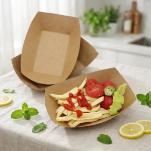 Disposable Brown Kraft Paper Boat Tray for Snack Food Packaging