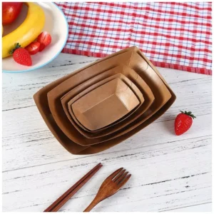 Disposable Brown Kraft Paper Boat Tray for Takeaway Fast Food