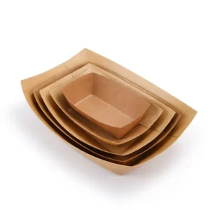 Disposable Brown Kraft Paper Food Serving Tray for French Fries, Tacos, and BBQ