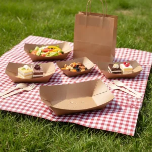 Disposable Bulk Kraft Paper Boat Box Tray for Snack Vendors and Catering