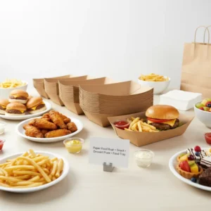 Disposable Coated Paper Boat Food Trays, Grease-Resistant, Waterproof, Microwaveable, Custom Size