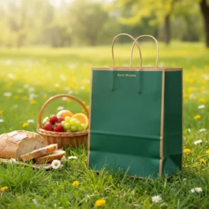 Disposable Custom Kraft Paper Bag with Handle for Popcorn Coffee Snack Takeaway Restaurant Packaging