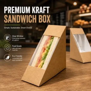 Disposable Customized Sandwich Kraft Paper Boxes With Window Custom Printed Greaseproof Food Container Takeaway Bakery Packaging