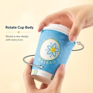 Disposable DFR UV Double Wall Window Sleeve Rotating Paper Coffee Cup with Interactive Pattern Reveal Design for Cafe Bakery