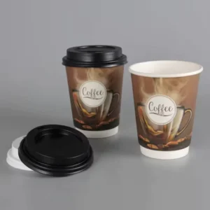 Disposable Double-Wall Paper Coffee Cup with Lids Custom Printed