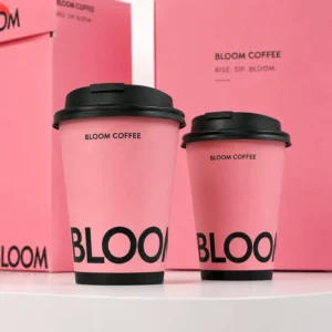 Disposable Double Wall Paper Cup With Lid And Sleeve 12oz For Hot Drinks Coffee Tea Cafe Restaurant Takeaway