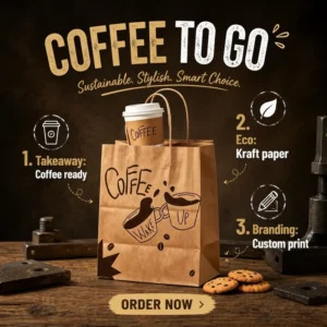 Disposable Eco-Friendly Waterproof Recyclable Biodegradable Brown Kraft Paper Bags with Hand-Length Handles