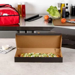 Disposable Flatbread Paper Box with E-Flute Tab-Lock Design, Kraft and Black Coated Paper