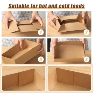 Disposable Foldable Brown Greaseproof Kraft Paper Food Tray and Checkered Food Wrapping Paper Set