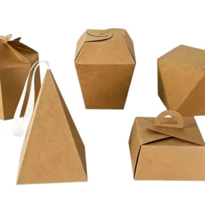 Disposable Foldable Brown Kraft Paper Food Box with Handle for Gifts
