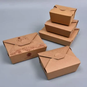 Disposable Folding Kraft Paper Food Container Tray for Takeaway Salad