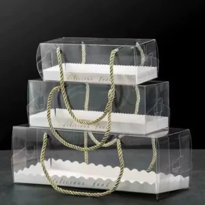 Disposable Food-Grade Clear Window Paper Box with PVC Sleeve for Macarons and Roll Cake Custom Size Matte Lamination