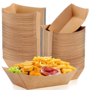 Disposable Food-Grade Kraft Paper Tray Box, Oil-Proof, Embossed, Matte Laminated