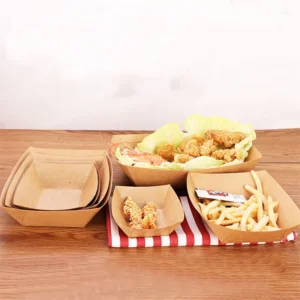 Disposable Food-Grade Paper Boat Tray for Potato Chips with Matte Lamination, Custom Size