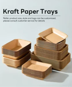 Disposable Food-Grade Rectangular Boat-Shaped Kraft Paper Food Trays for Fast Food Takeaway